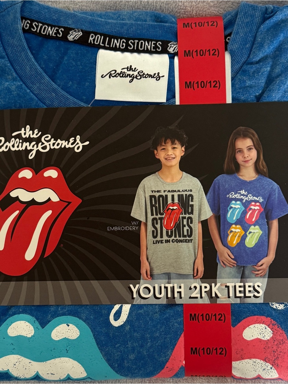 The Rolling Stones Youth 2-Pack Tees - Blue & Gray, Medium (10/12)